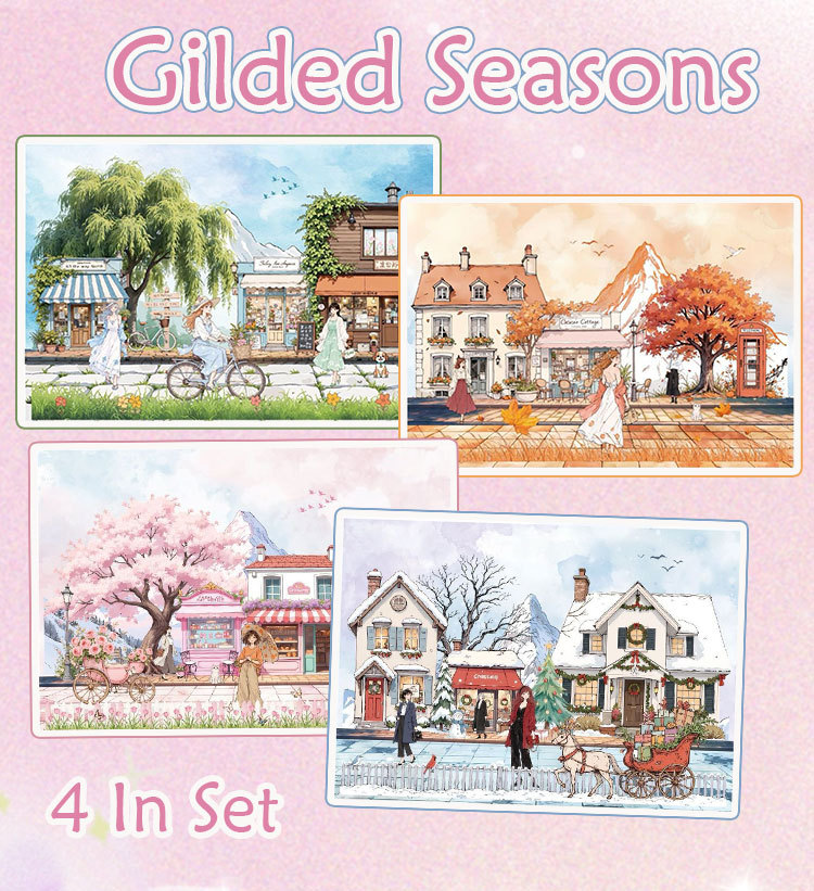 Gilded Seasons DIY 3D Scene Stickers Collection - 4 Cute Miniature Scenes