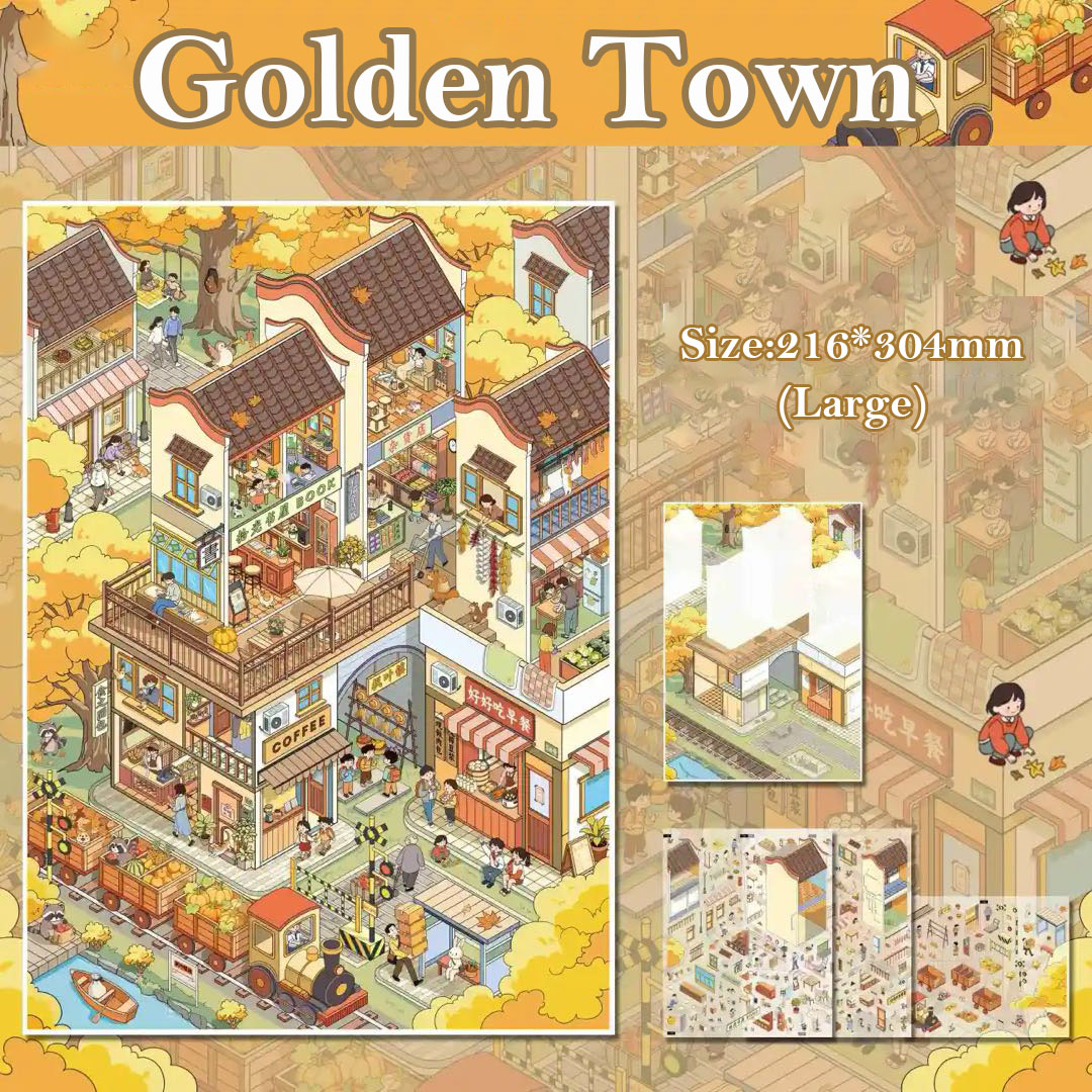 Golden Town DIY 3D Scene Stickers - Cute Miniature Scene