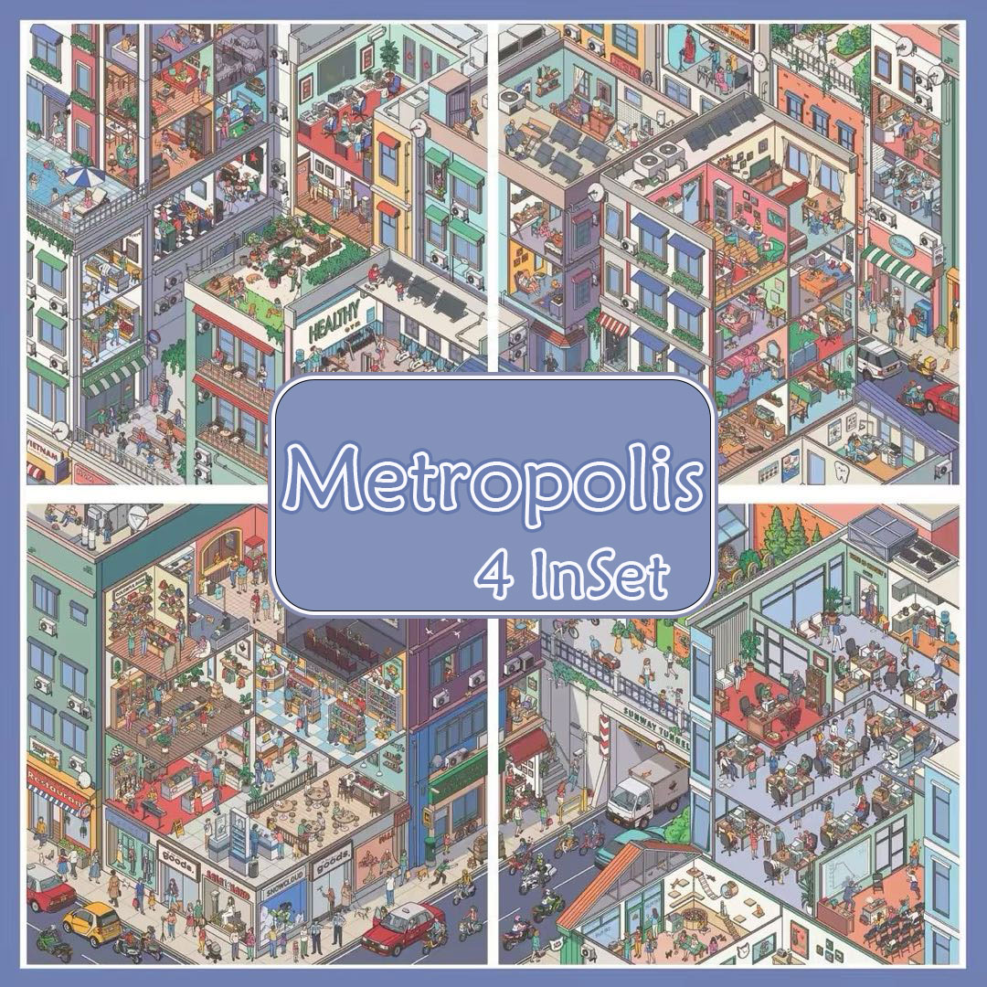 Metropolis DIY 3D Scene Stickers Collection - 4 Cute Miniature Scenes