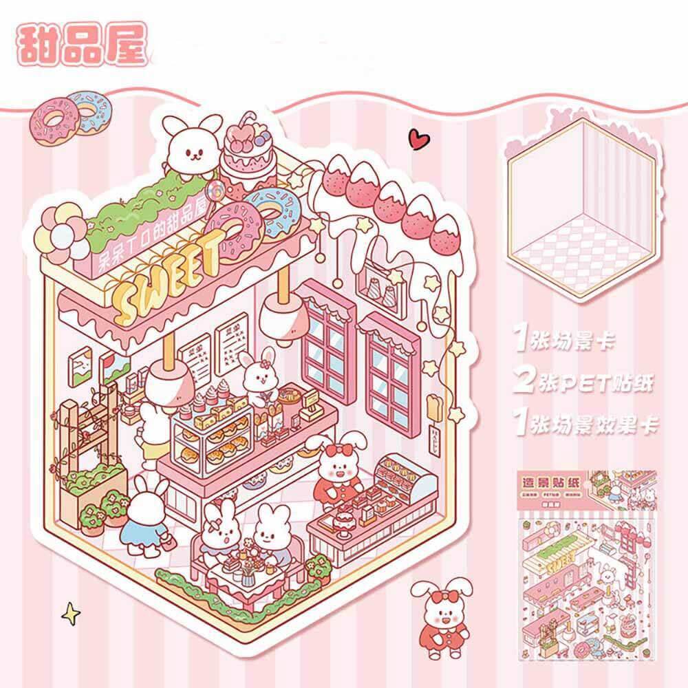 Furry Friends Tycoon DIY 3D Scene Stickers 4 Cute Miniature Scenes