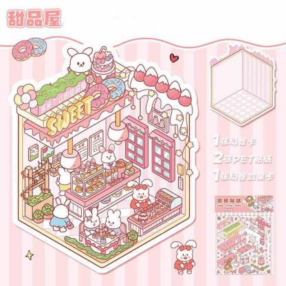 Furry Friends Tycoon DIY 3D Scene Stickers 4 Cute Miniature Scenes