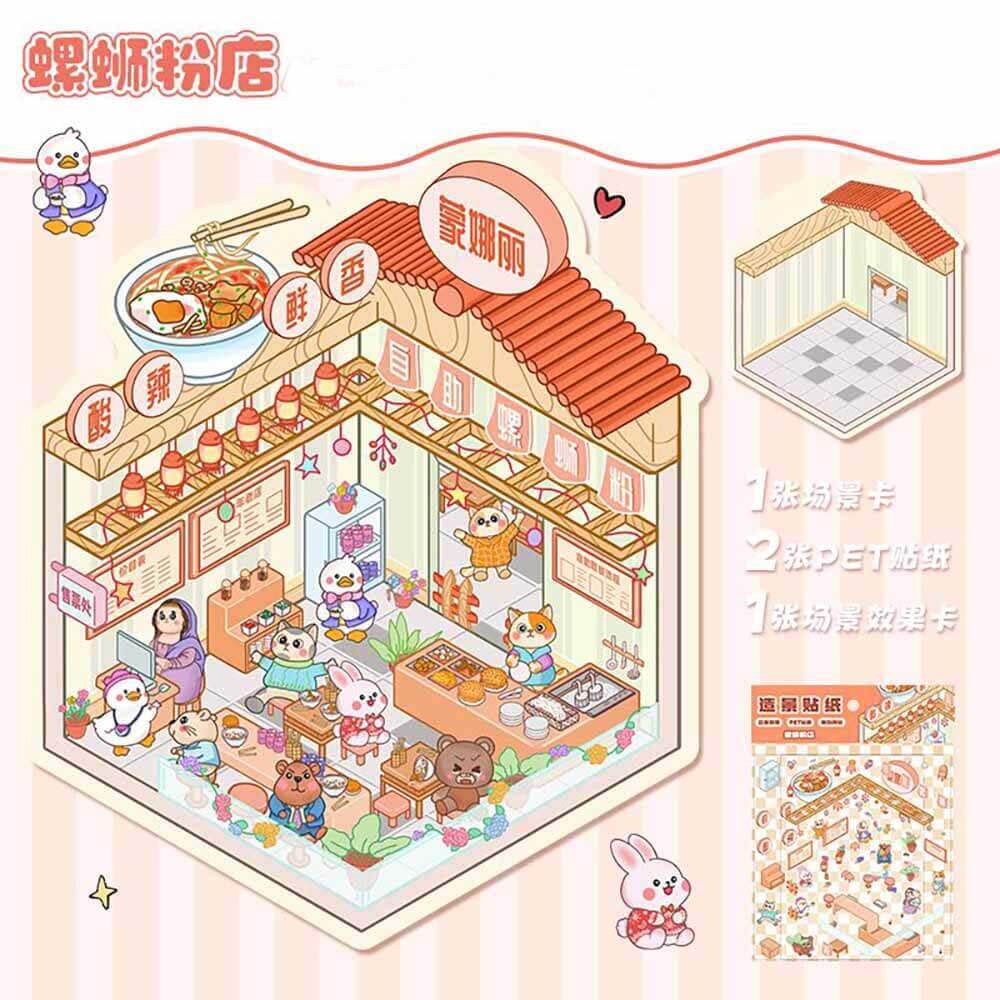 Furry Friends Tycoon DIY 3D Scene Stickers 4 Cute Miniature Scenes