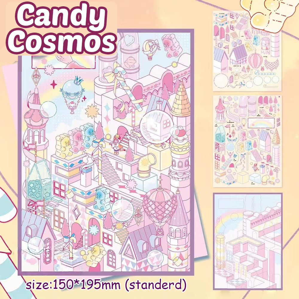 Dreamy Towns DIY 3D Sticker Collection -4 Cute Miniature Scenes