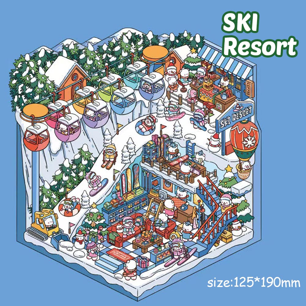 Snowy Village DIY 3D Sticker Collection - 2 Cute Miniature Scenes