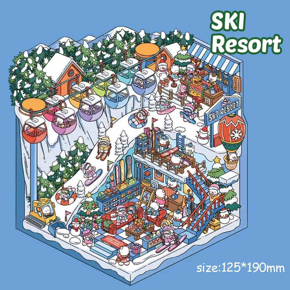 Snowy Village DIY 3D Sticker Collection - 2 Cute Miniature Scenes