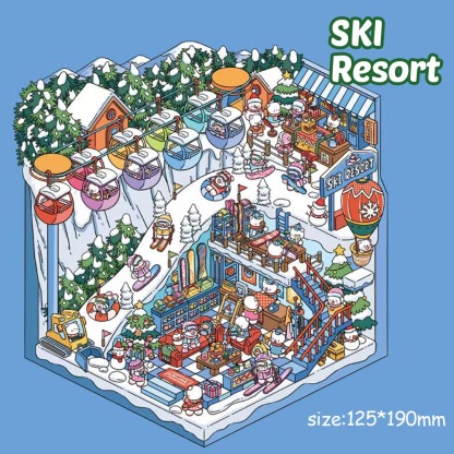 Snowy Village DIY 3D Sticker Collection - 2 Cute Miniature Scenes