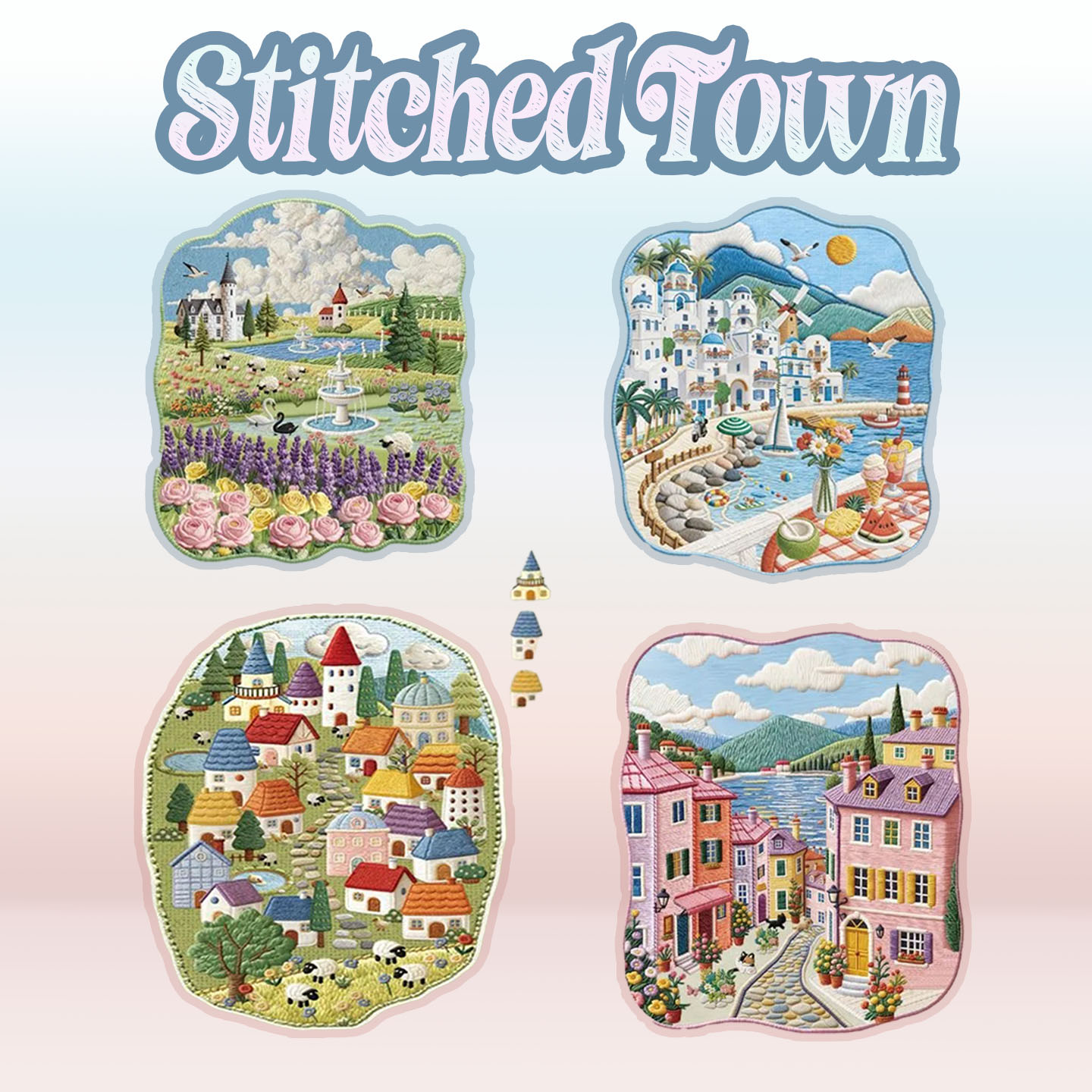 Stitched Town DIY 3D Scene Stickers Collection - 4 Cute Miniature Scenes