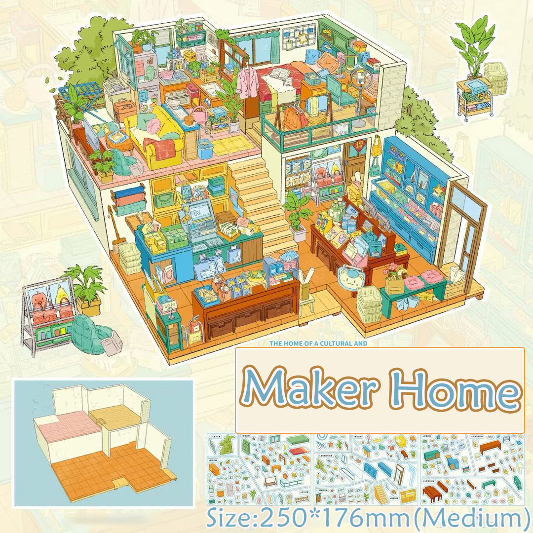 Old Film Dwelling DIY 3D Scene Stickers Collection - 2 Cute Miniature Scenes