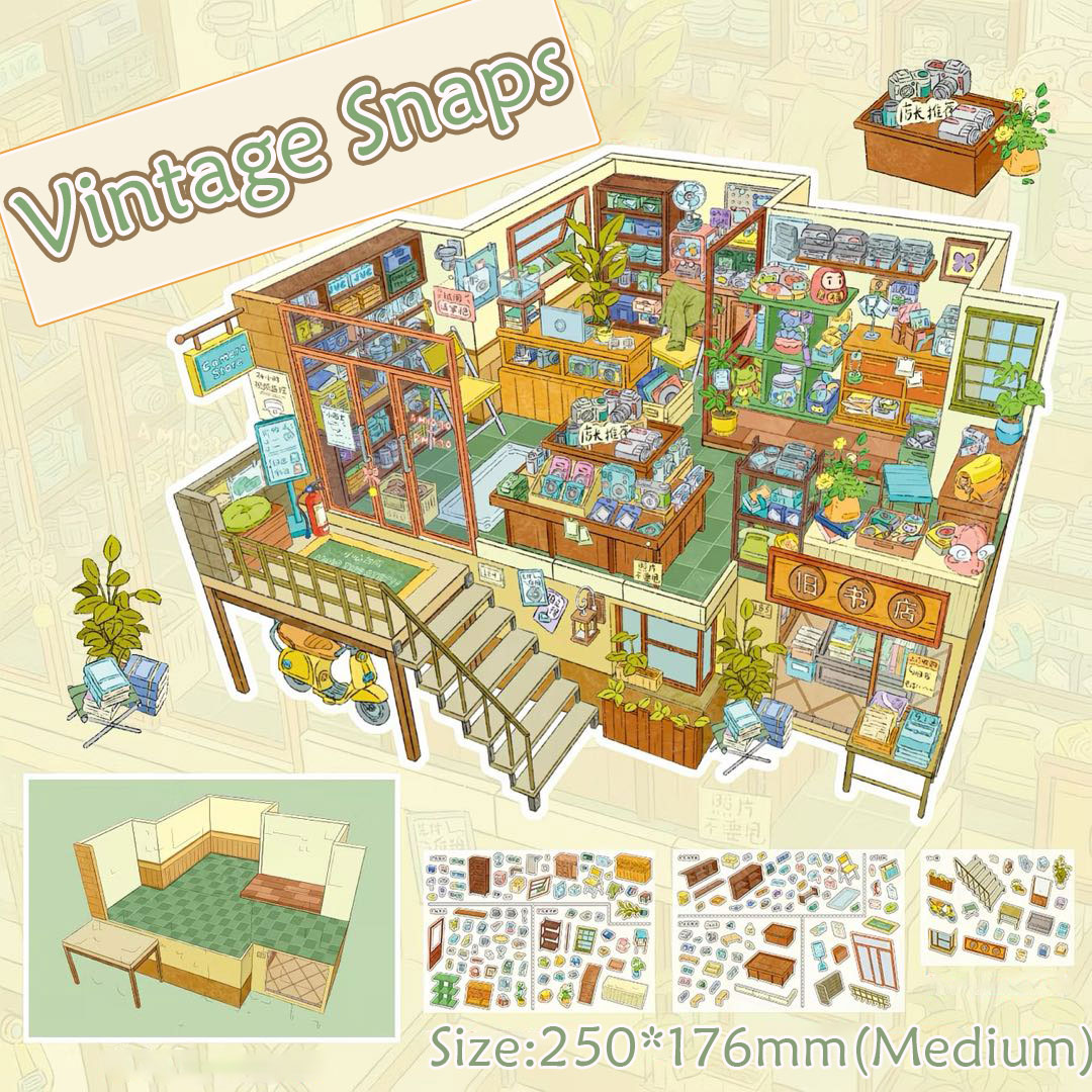 Old Film Dwelling DIY 3D Scene Stickers Collection - 2 Cute Miniature Scenes