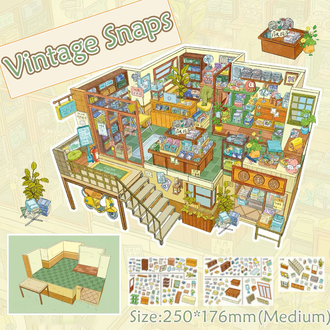 Old Film Dwelling DIY 3D Scene Stickers Collection - 2 Cute Miniature Scenes