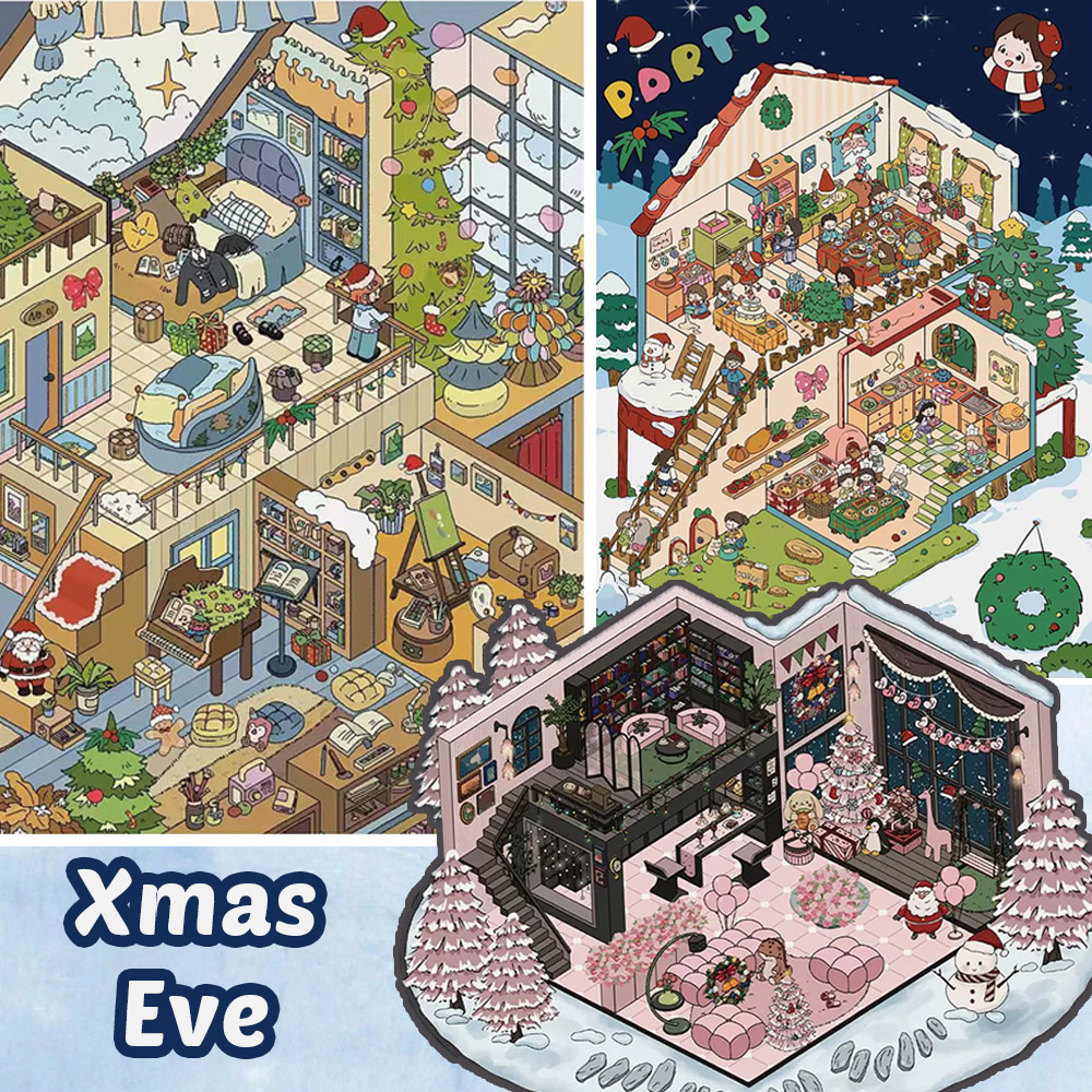 Xmas Eve DIY 3D Sticker Collection - 3 Cute Miniature Scenes