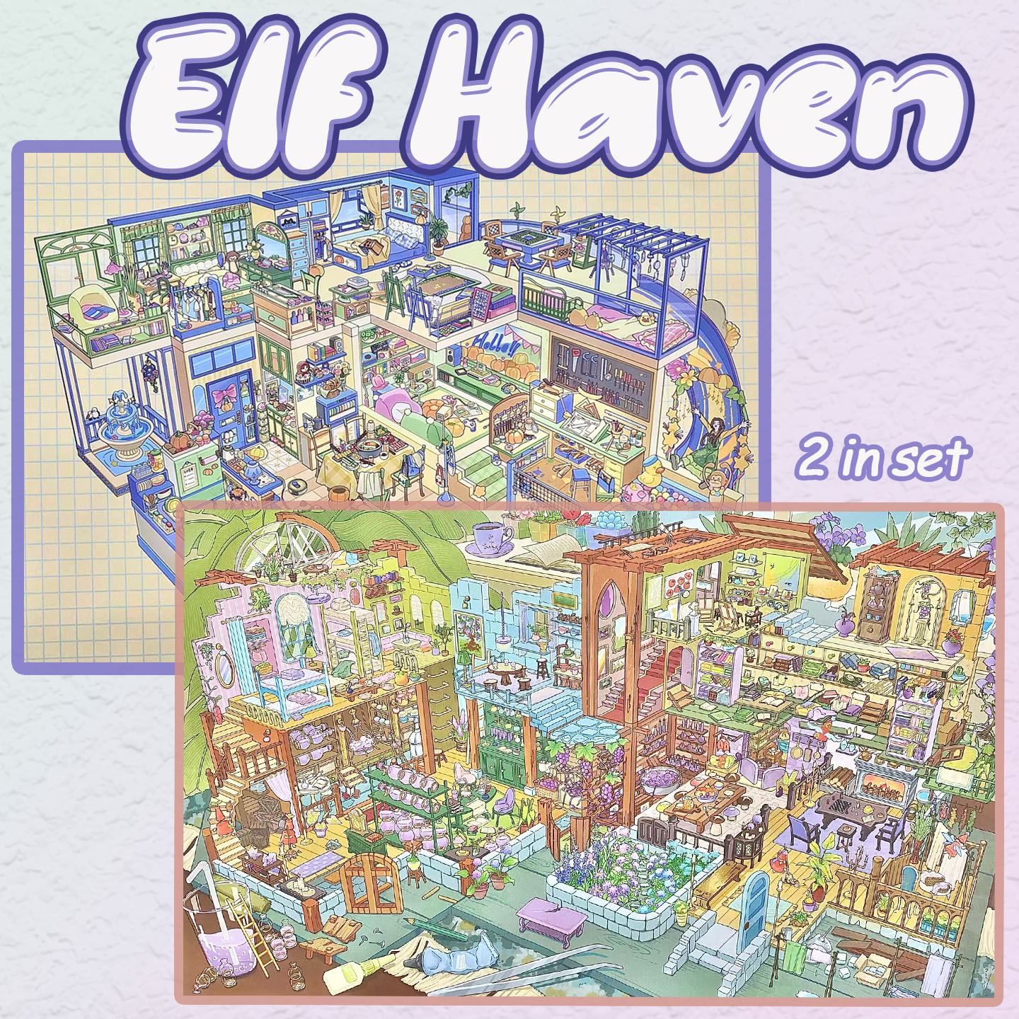 Elf Haven DIY 3D Scene Stickers Collection - 2 Cute Miniature Scenes