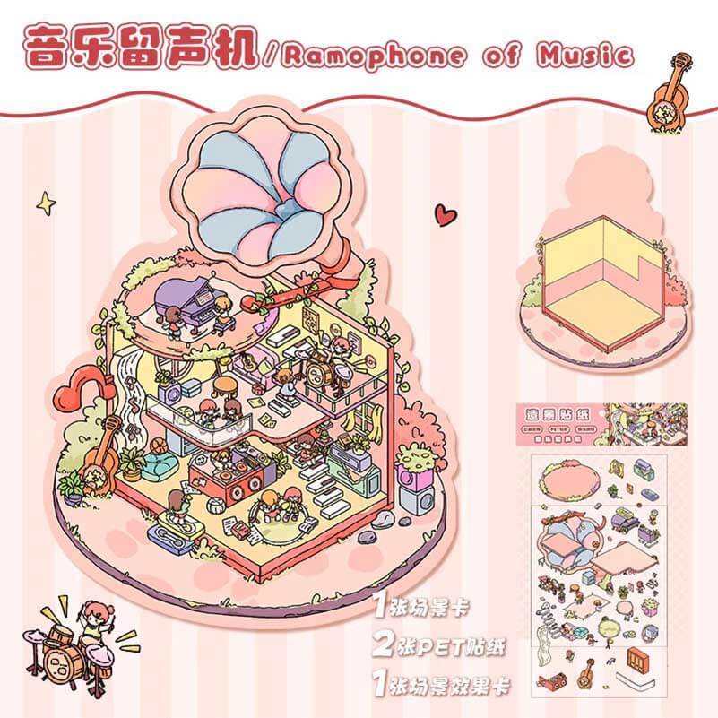 Music Machine Shop DIY 3D Scene Stickers - 4 Cute Miniature Scenes