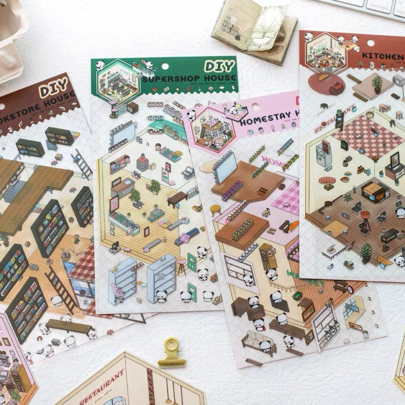 Panda Home Collection  DIY 3D Scene Stickers 4 Cute Miniature Scenes