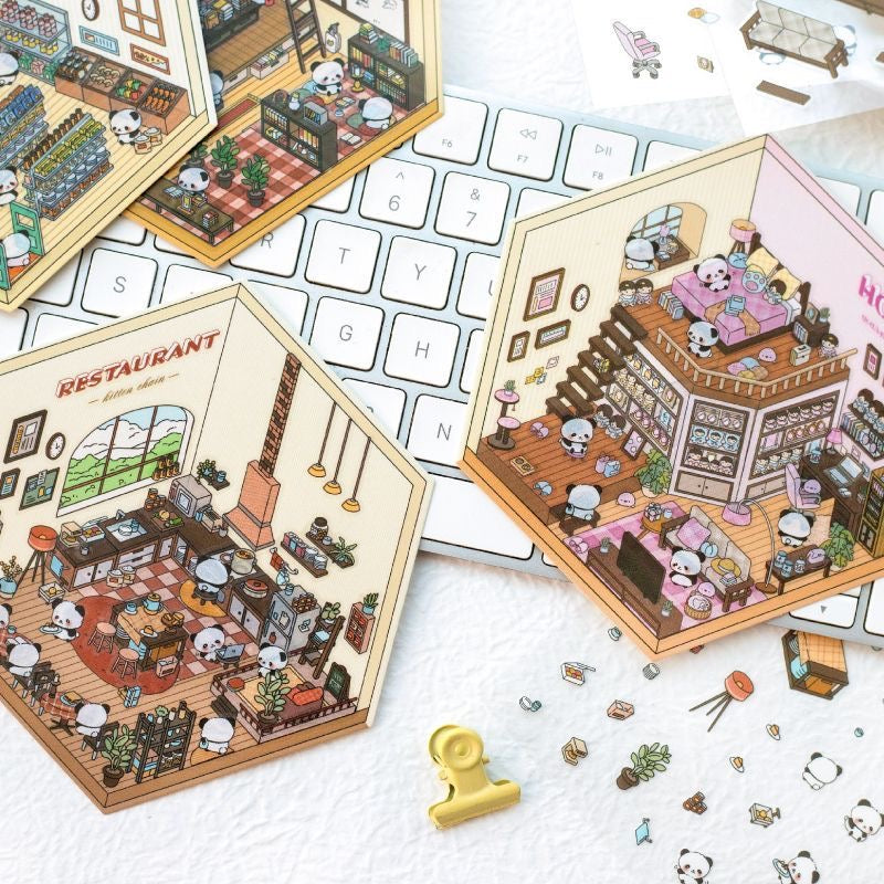 Panda Home Collection  DIY 3D Scene Stickers 4 Cute Miniature Scenes