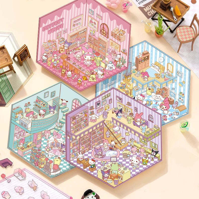 Sanrios Party DIY 3D Scene Stickers 4 Cute Miniature Scenes