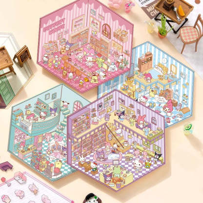 Sanrios Party DIY 3D Scene Stickers 4 Cute Miniature Scenes