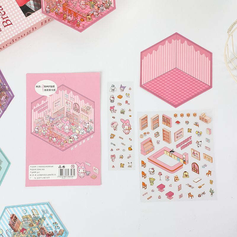 Sanrios Party DIY 3D Scene Stickers 4 Cute Miniature Scenes