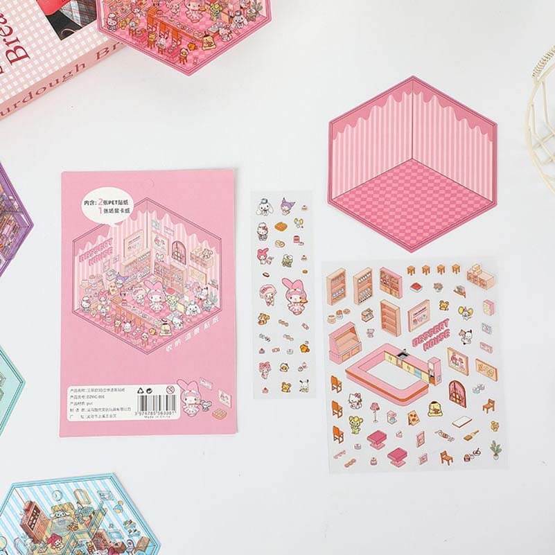 Sanrios Party DIY 3D Scene Stickers 4 Cute Miniature Scenes