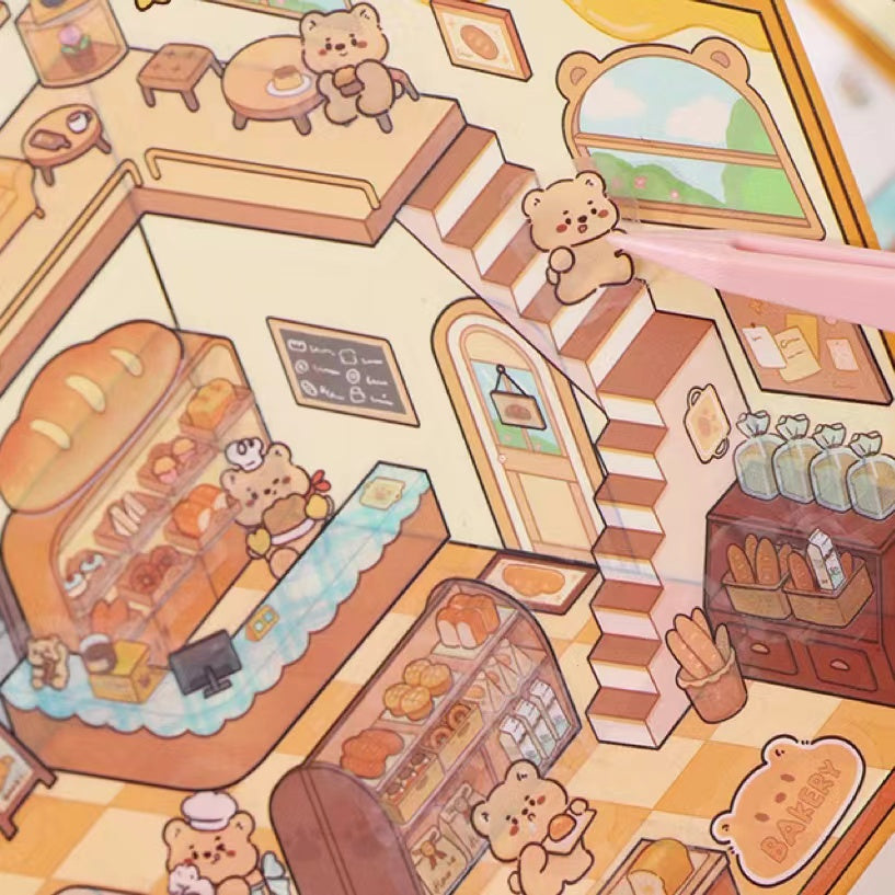 Cute Animals Shop DIY 3D Scene Stickers 4 Cute Miniature Scenes