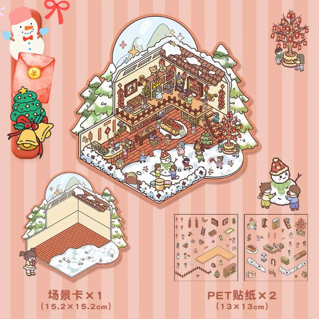 Happy Party DIY 3D Scene Stickers 4 Cute Miniature Scenes