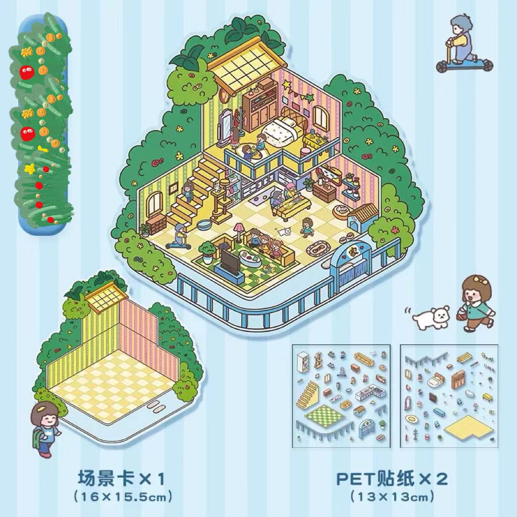 Happy Party DIY 3D Scene Stickers 4 Cute Miniature Scenes
