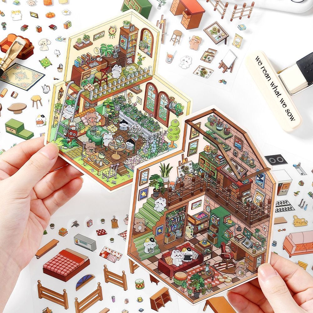 House Landscape DIY 3D Scene Stickers 4 Cute Miniature Scenes