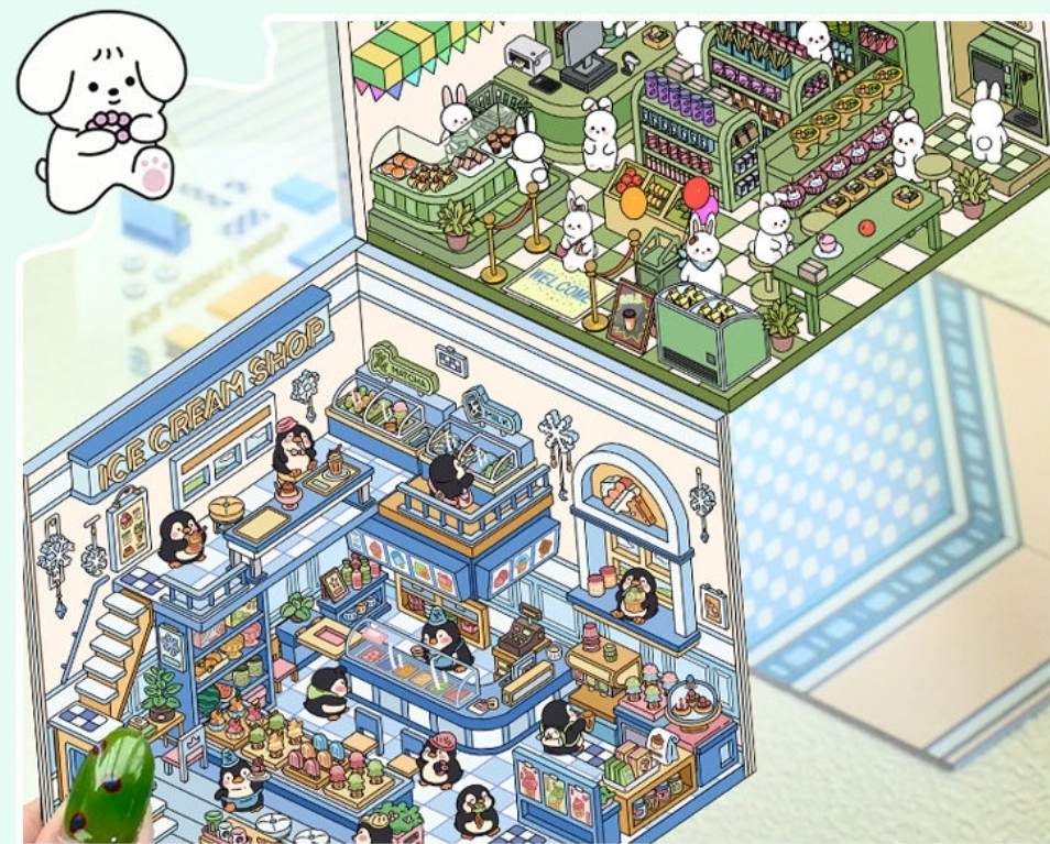 Cute Pet Shop DIY 3D Scene Stickers 4 Cute Miniature Scenes