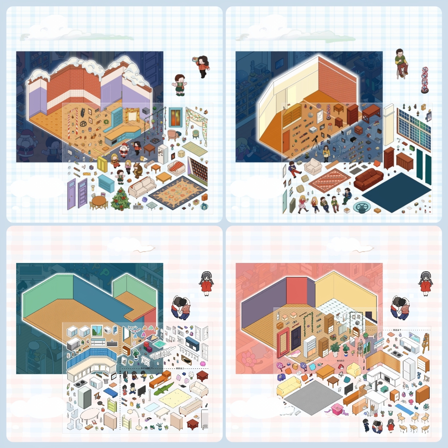 Reusable Stickers: Shared living diary DIY 3D Sticker Collection - 2 Cute Miniature Scenes