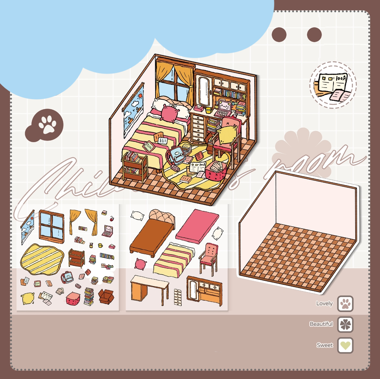 Kid's Bedroom DIY 3D Scene Stickers 5 Cute Miniature Scenes