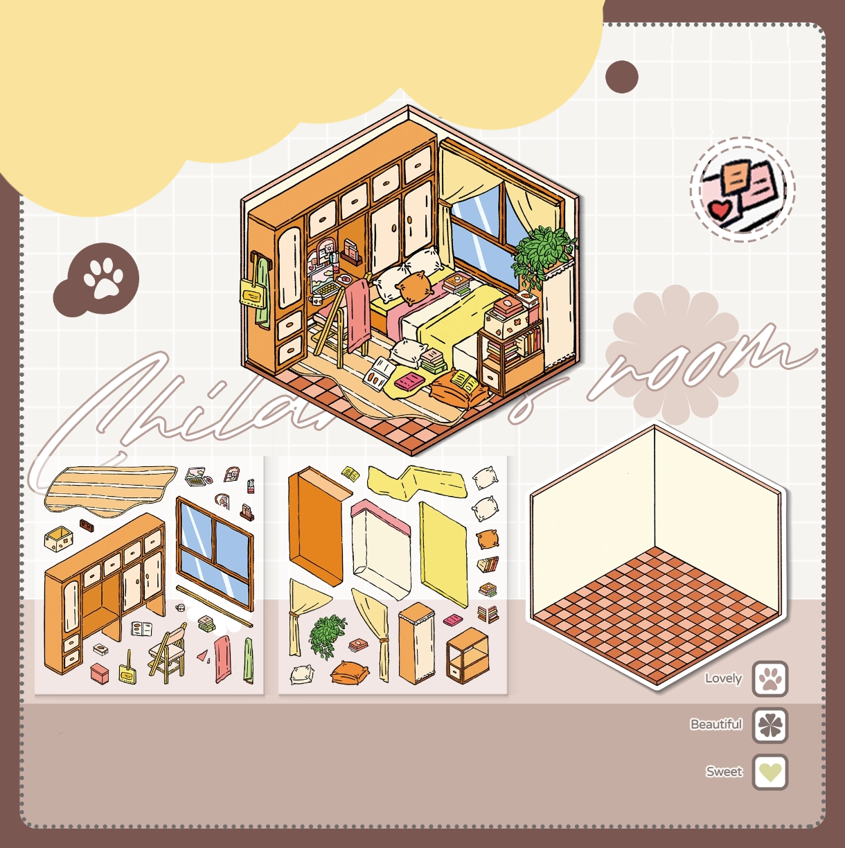 Kid's Bedroom DIY 3D Scene Stickers 5 Cute Miniature Scenes