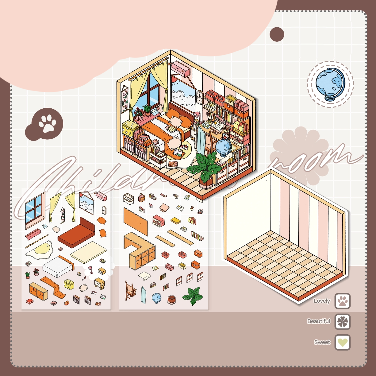 Kid's Bedroom DIY 3D Scene Stickers 5 Cute Miniature Scenes