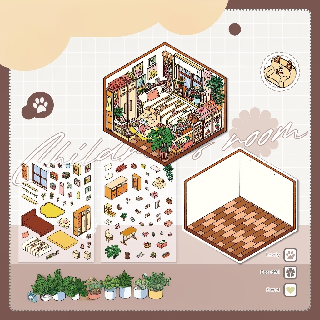 Kid's Bedroom DIY 3D Scene Stickers 5 Cute Miniature Scenes