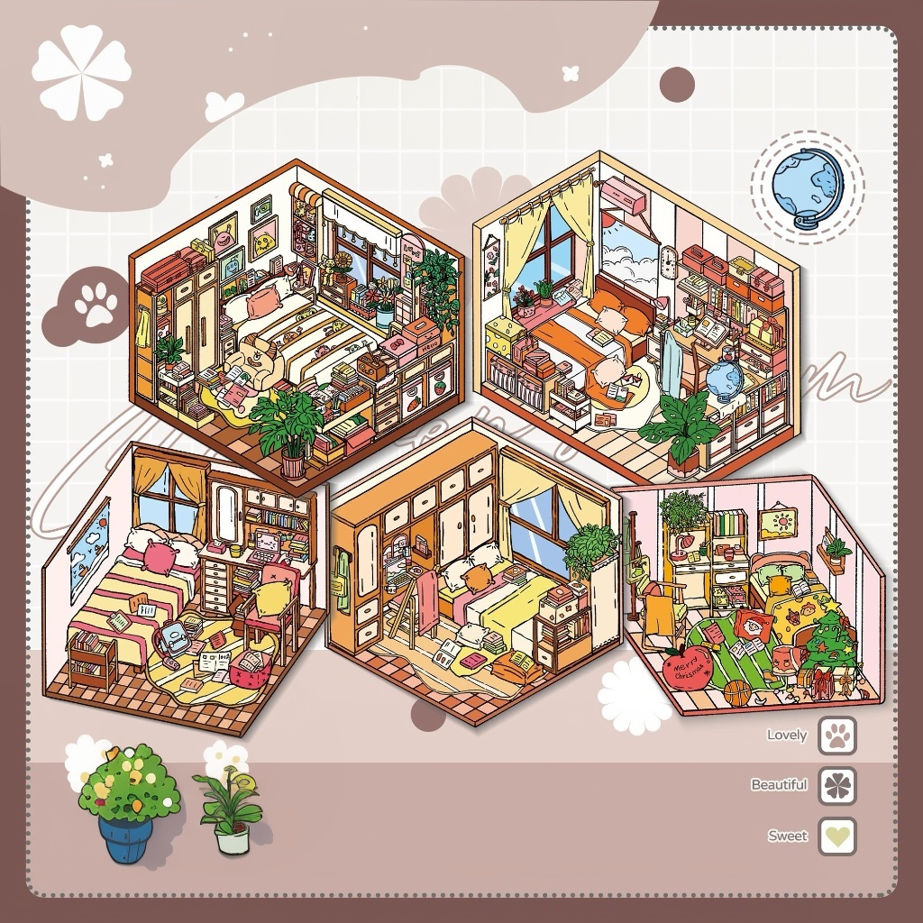 Kid's Bedroom DIY 3D Scene Stickers 5 Cute Miniature Scenes