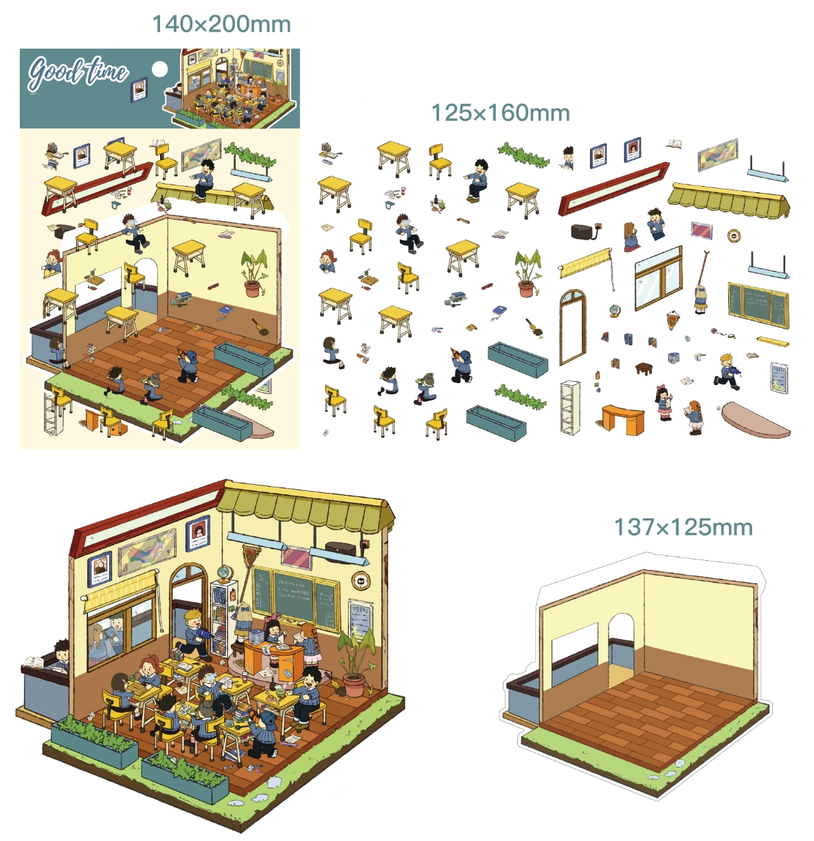 Classroom DIY 3D Sticker Collection - Cute Miniature Scenes