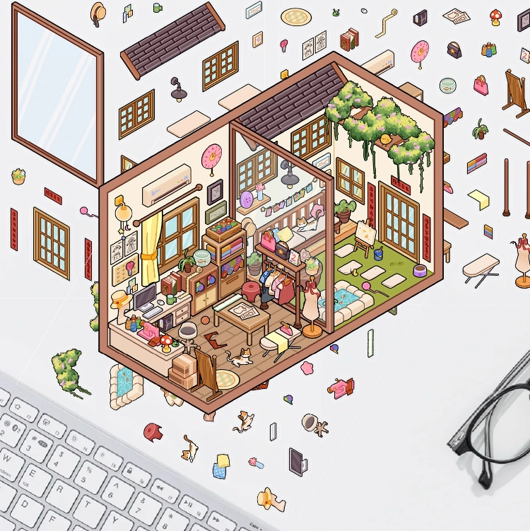 Tailor work space DIY 3D Scene Stickers Cute Miniature Scenes