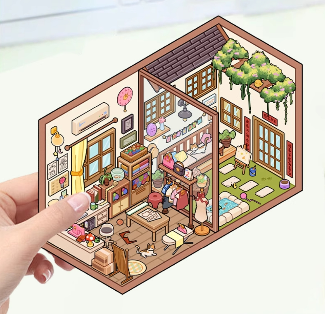 Tailor work space DIY 3D Scene Stickers Cute Miniature Scenes