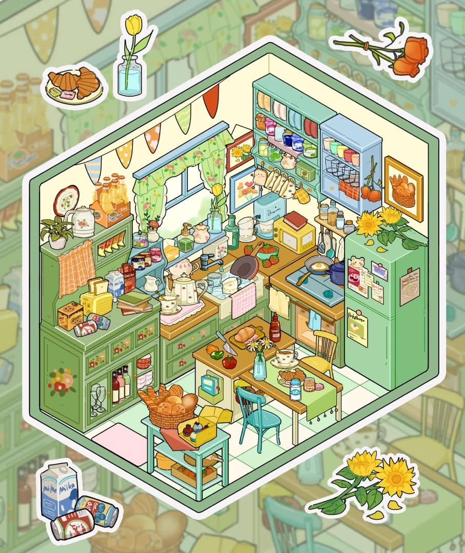 Green kitchen DIY 3D Sticker Collection - Cute Miniature Scene