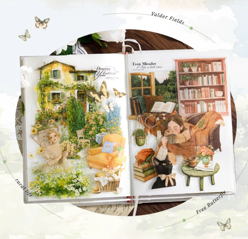 Vintage Americana Scrapbook Stickers - Rustic Farmland & Small Town Backdrops - 30 pcs