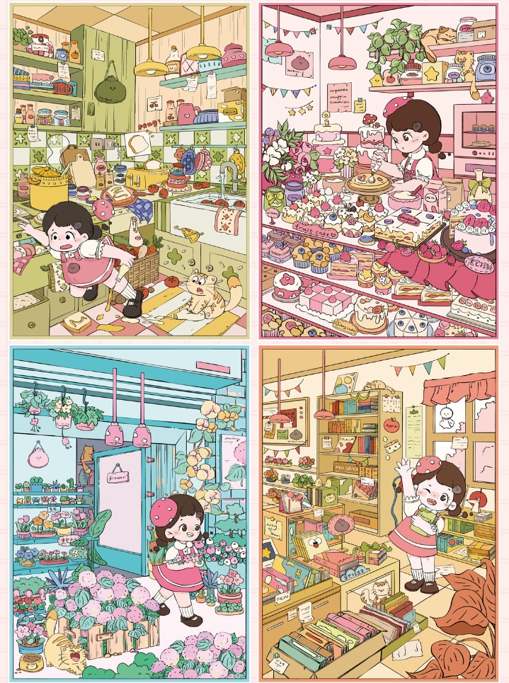 Little Girl 2 DIY 3D Sticker Collection - 4 Cute Miniature Scenes