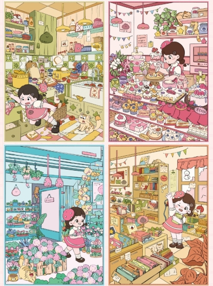 Little Girl 2 DIY 3D Sticker Collection - 4 Cute Miniature Scenes