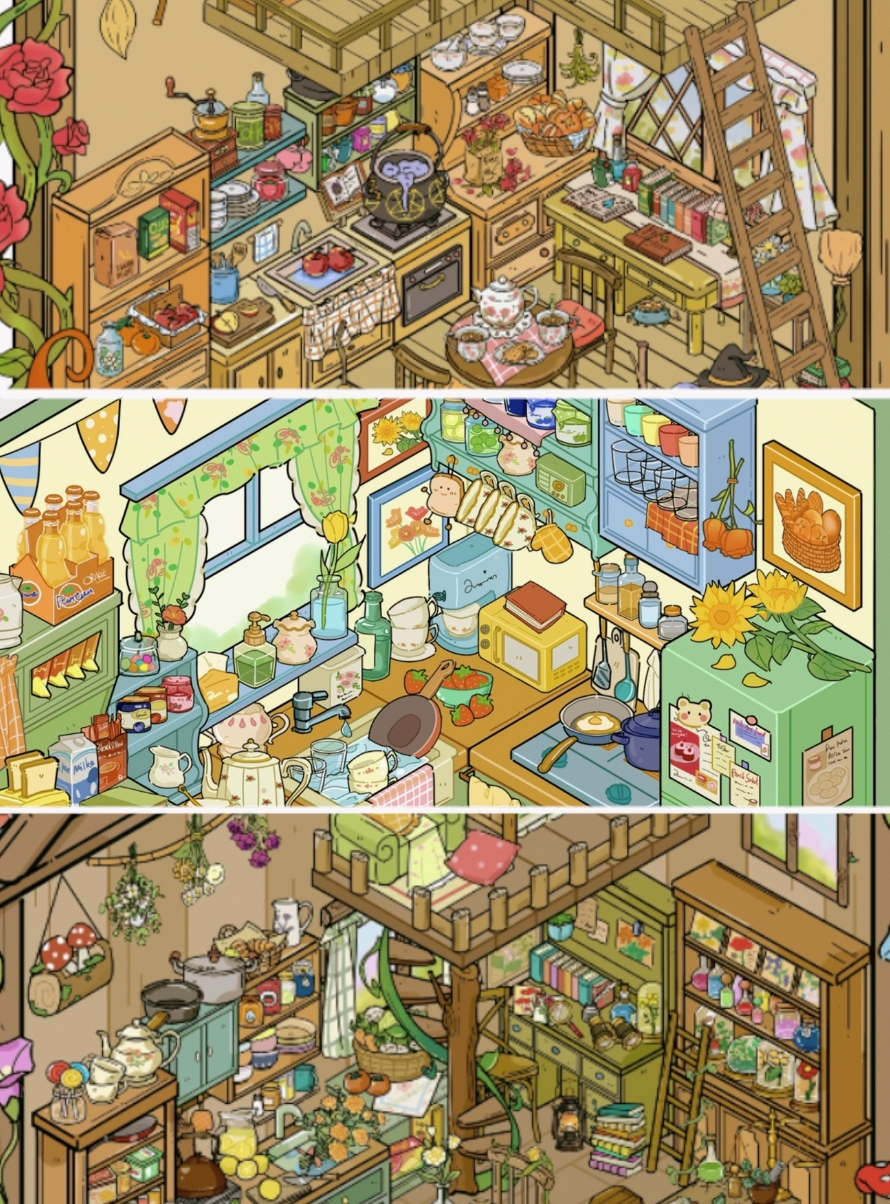 Green kitchen DIY 3D Sticker Collection - 3 Cute Miniature Scene
