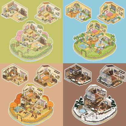 Four Seasons Invitation DIY 3D Sticker Collection - 4 Cute Miniature Scene