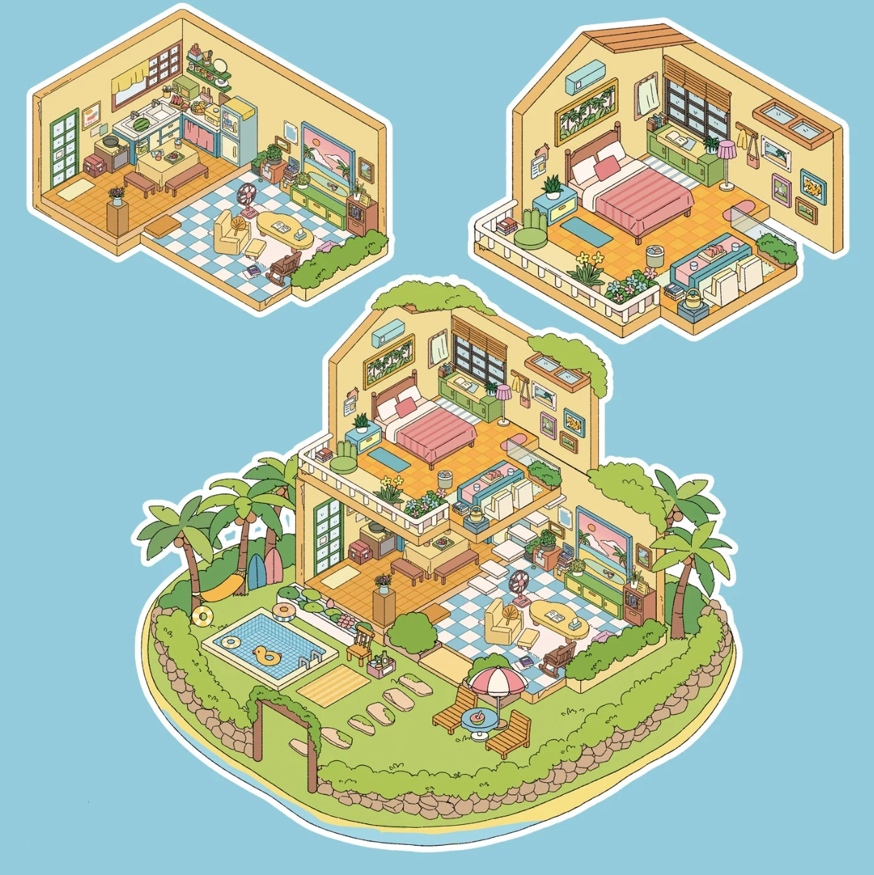 Four Seasons Invitation DIY 3D Sticker Collection - 4 Cute Miniature Scene