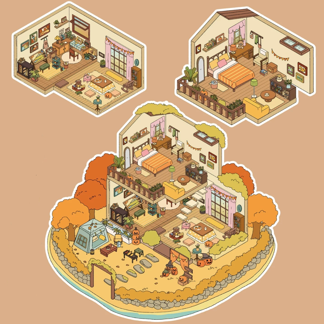 Four Seasons Invitation DIY 3D Sticker Collection - 4 Cute Miniature Scene