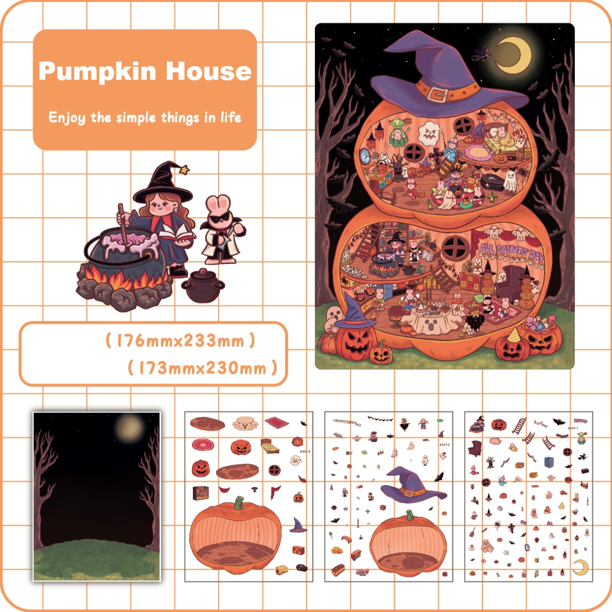 Pumpkin House DIY 3D Sticker Collection - Halloween Miniature Scenes