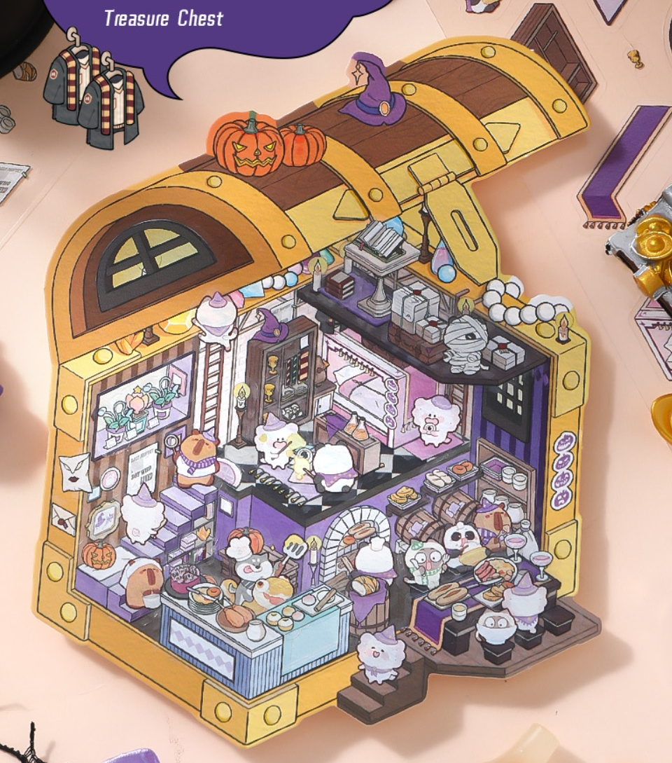 Halloween Book & Chest DIY 3D Sticker Collection - 2 Cute Miniature Scenes