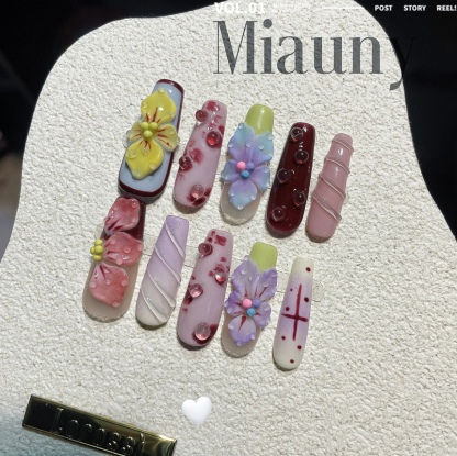 Hand-Sculpted Flowers Nails - Custom 3D Tropical Floral Design