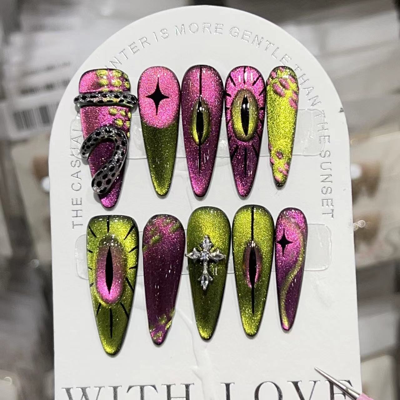 Cat Eye Press-On Nails - Hand-Painted Magnetic Gel Nails