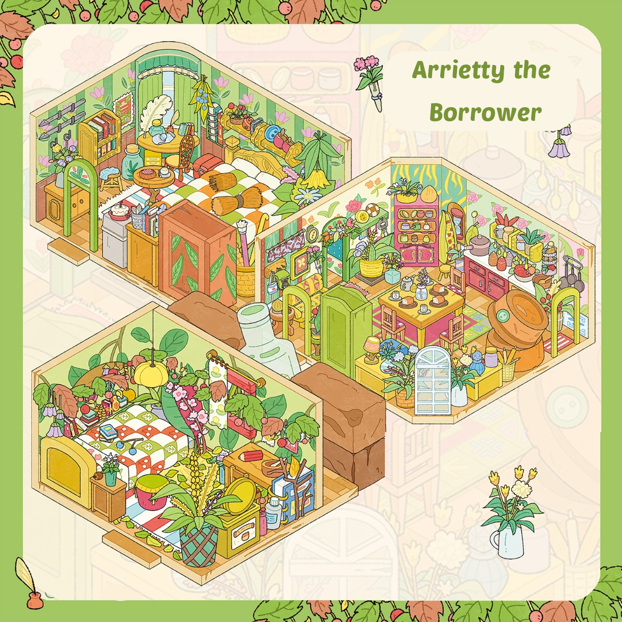Arrietty the Borrower DIY 3D Scene Stickers - 3 Cute Miniature Scenes